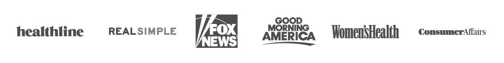 Logos for healthline, real simple, Fox News, good morning America, women's health and consumer affairs.